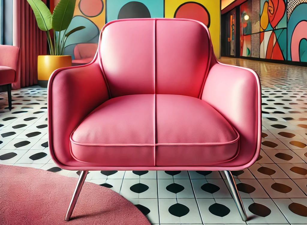 Ledersessel PopArt pink in Hotelhalle - satte Farbe dank professioneller Lederaufbereitung vom Lederprofi